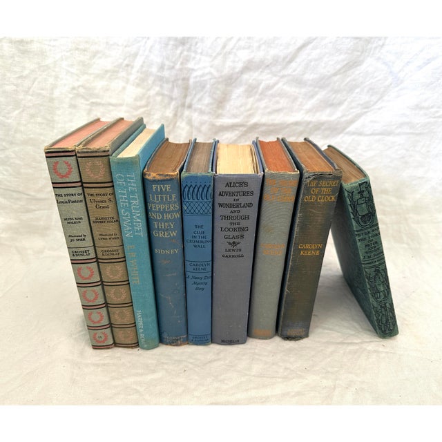 Group of 9 Assorted Antique Shades of Blue Books, perfect for staging or filler on bookshelf. 5in x 8.5 Make sure to...
