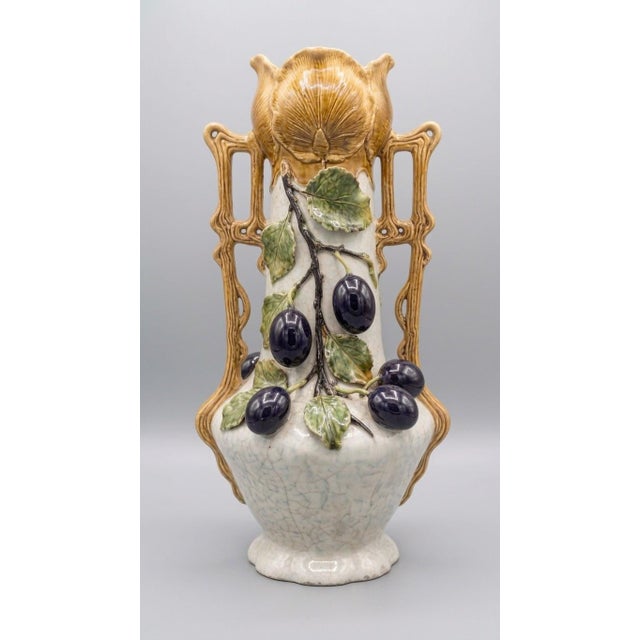 Monumental Art Nouveau Ceramic Vase with Grapevine and Leaf Decoration, 1920s, in Very Good conditions. Designed 1890 to 1919