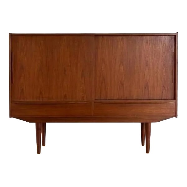 Danish Teak Sideboard with Sliding Doors and Open Compartment, 1960s For Sale