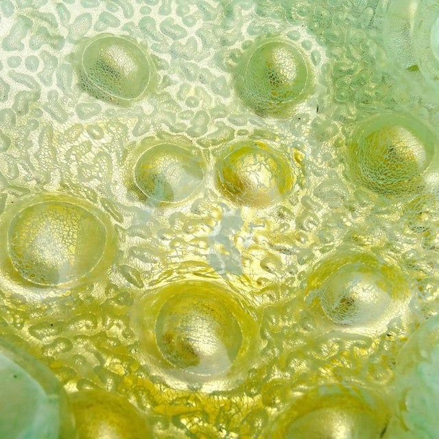 Mid 20th Century Vintage Barovier Toso Murano Light Green Gold Flecks Italian Art Deco Glass Decorative Flower Shape Bowl For Sale - Image 5 of 5