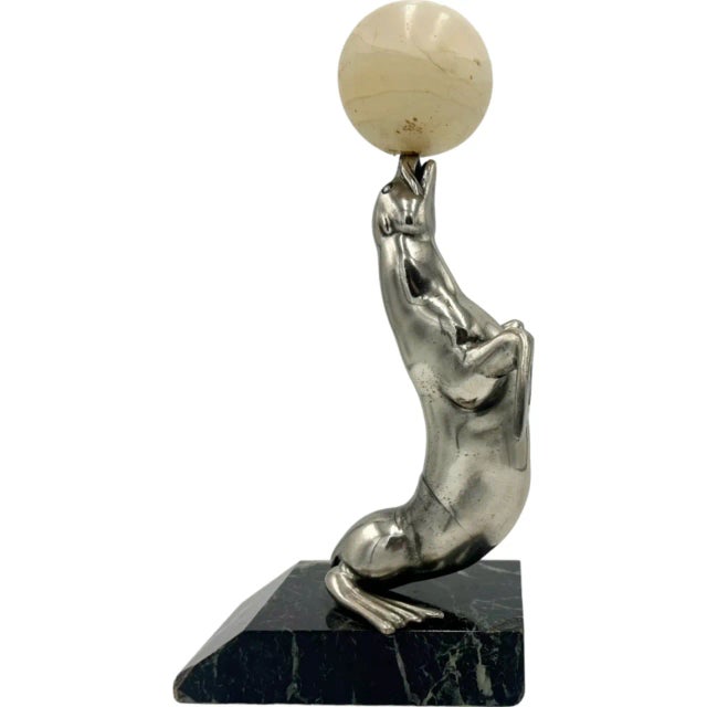 Pair of 1930s Louis-Albert Carvin Style Art Deco Alabaster Sea Lion Seal Bookends For Sale - Image 4 of 12