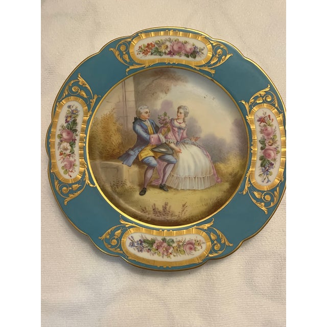 Antique pair of Sevres plates circa 1844. Made for Louis Phillip. Chateau Des Tuileries. Each plate measures 9.5 inches in...