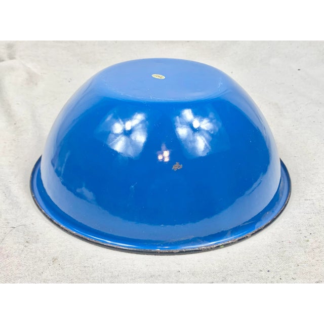 Vintage Blue Enamel Metal Mixing Bowls-A Pair For Sale - Image 4 of 11