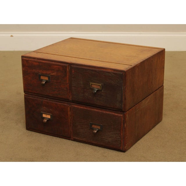 High Quality Antique Oak Set of 2 Card Files with Dovetailed Drawers