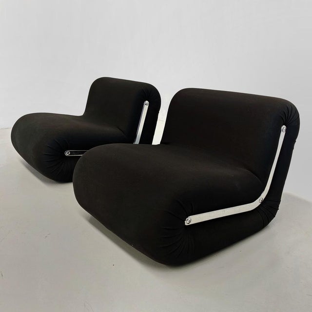 Boomerang Armchairs in Black Stretch Fabric by Rodolfo Bonetto for Flexform, 1970s, Set of 2 For Sale - Image 3 of 18