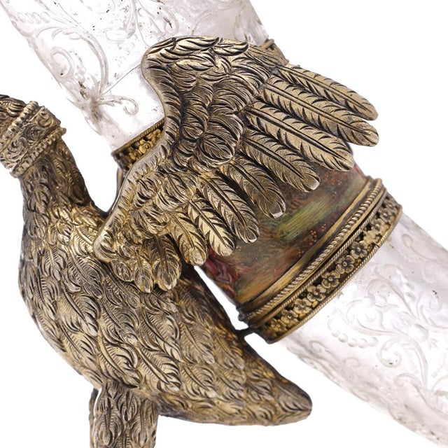 19th Century Austrian Silver Gilt, Enamel & Rock Crystal Drinking Horn, 1880s For Sale - Image 6 of 16