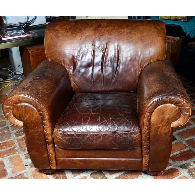 Mid 20th Century Vintage Natuzzi Italian Brown Leather Club Chair For Sale - Image 5 of 8