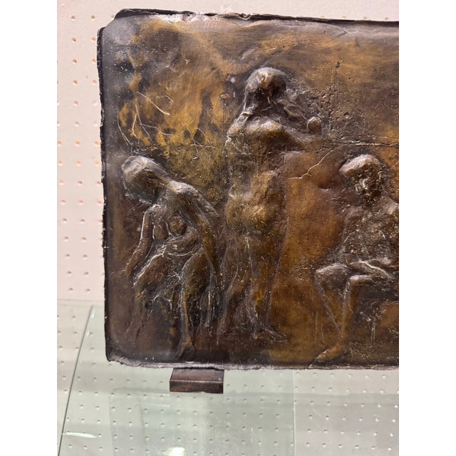 This mid-century vintage modern abstract Brutalist bronze sculpture is signed and dated by the artist. This compelling...