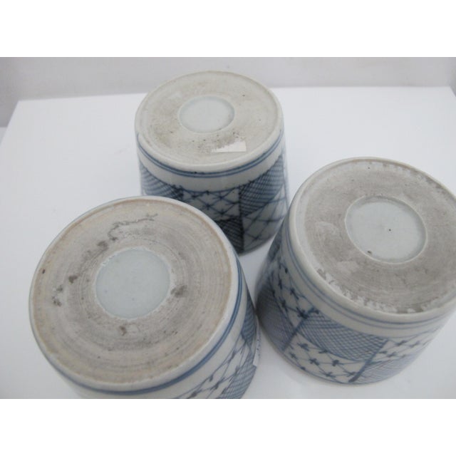 Blue Japanese Edo Blue & White Patchwork Soba Choko Noodle Bowl or Tea Cup Set of 3 For Sale - Image 8 of 8