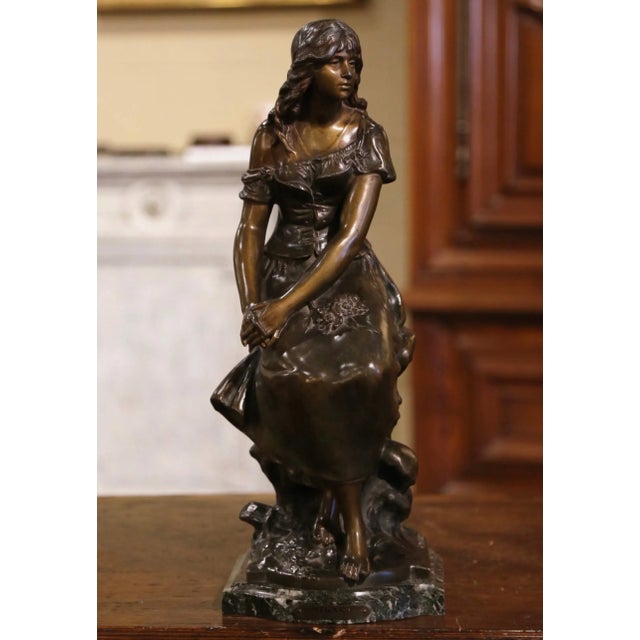 19th Century French Patinated Spelter Sculpture of Young Woman Signed A. Moreau For Sale - Image 12 of 12