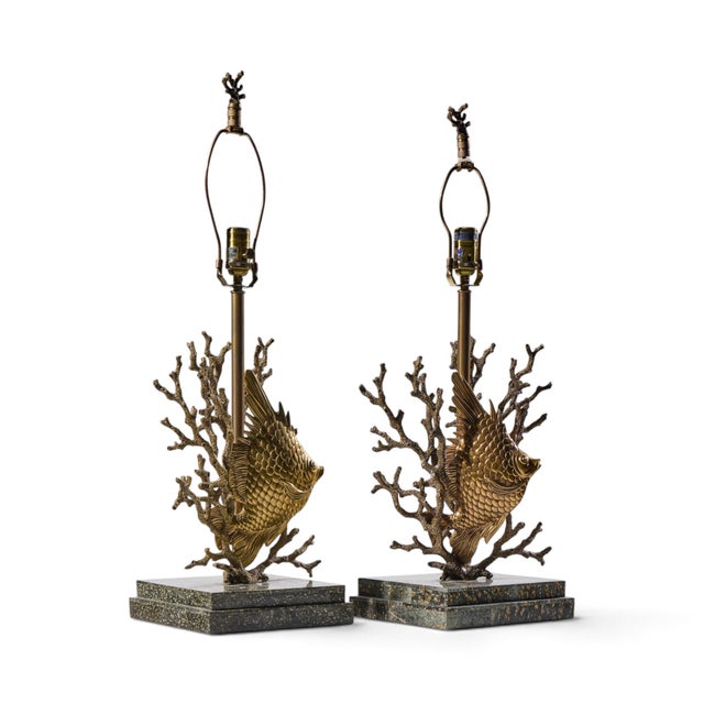 Transitional Late 20th Century Theodore Alexander Brass Fish and Coral Table Lamps - Pair For Sale - Image 3 of 11