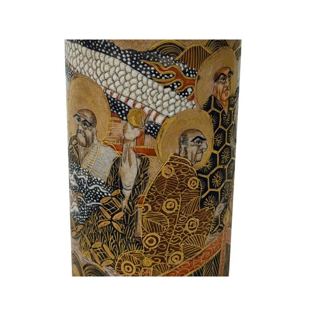 4.75"Asian Satsuma Style Cylindrical Figures Painted Porcelain Art Vase For Sale In San Francisco - Image 6 of 11