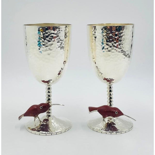 Silver 1980s Emilia Castillo Taxco Silver Plate Hummingbird Goblets, Mexican Modernism - a Pair For Sale - Image 8 of 15