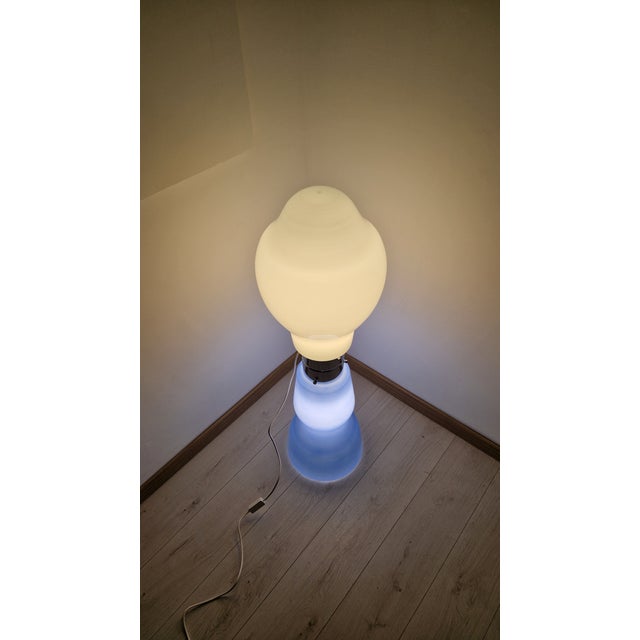 Blue Floor Lamp with Blue Blown Glass Base and White Opaline Glass Upper Diffuser, Murano, 1990s For Sale - Image 8 of 15