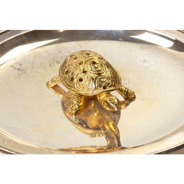 Decorative Silver-Plated Dish with Gilt Turtle Figure, 1950s For Sale - Image 3 of 6