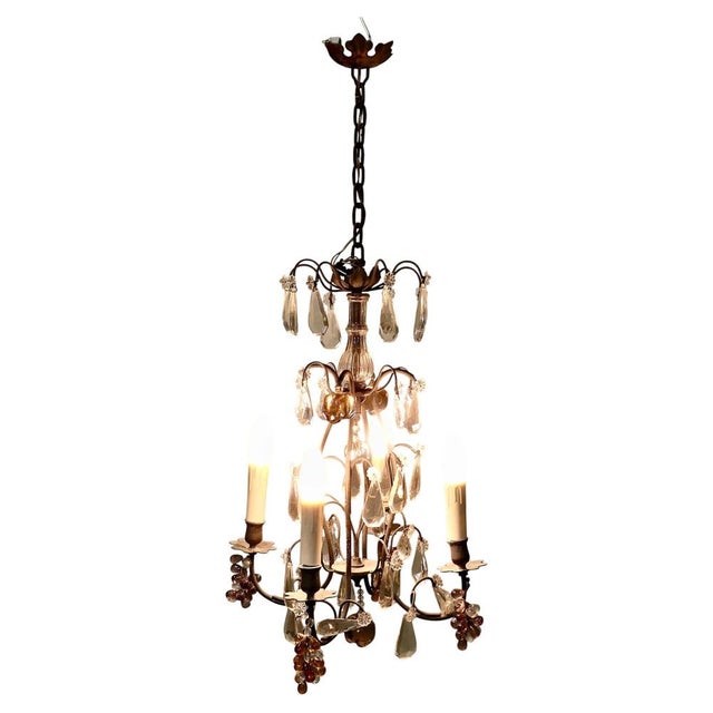 Brown French Chandelier with Crystal Amber and Mauve Fruits, 1900 For Sale - Image 8 of 8