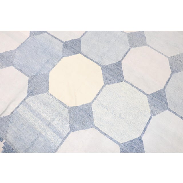 Antique Zabihi Collection Massive White Blue Indian Dhurrie Rug - 13'7" x 18'2" For Sale - Image 12 of 12