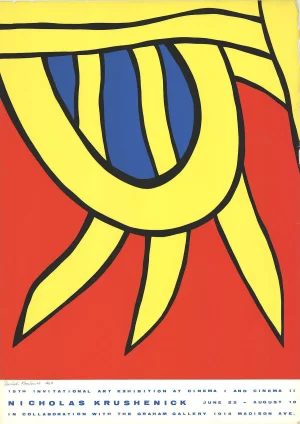 1965 Nicholas Krushenick '15th Invitational Art Exhibition at Cinema I and Cinema Ii' Pop Art Yellow,Red,Blue Serigraph