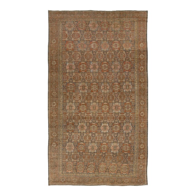 Floral-Designed Antique Persian Malayer Wool Rug in Gray and Rust (Circa 1890s) For Sale