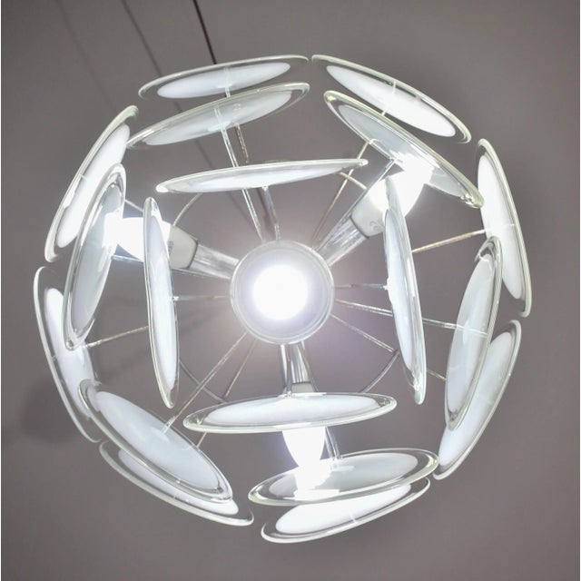 1970s 1970s Disc White Murano Glass Chandelier by Vistosi For Sale - Image 5 of 15