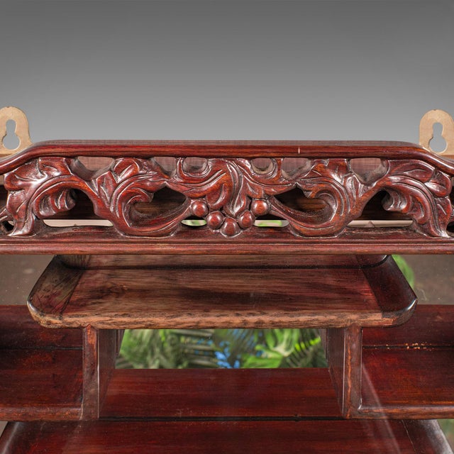 1940s Vintage Glazed Display Cabinet, Chinese, Walnut Collector's Whatnot, Art Deco For Sale - Image 5 of 10