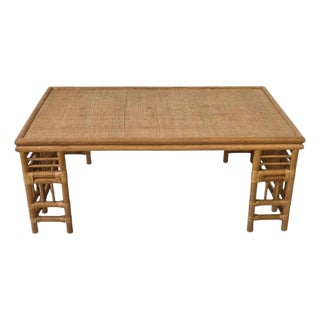 Vintage Bamboo and Rattan Fretwork Coffee Table With Woven Top For Sale