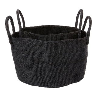 Black Sisal Kamba Floor Basket - Medium For Sale