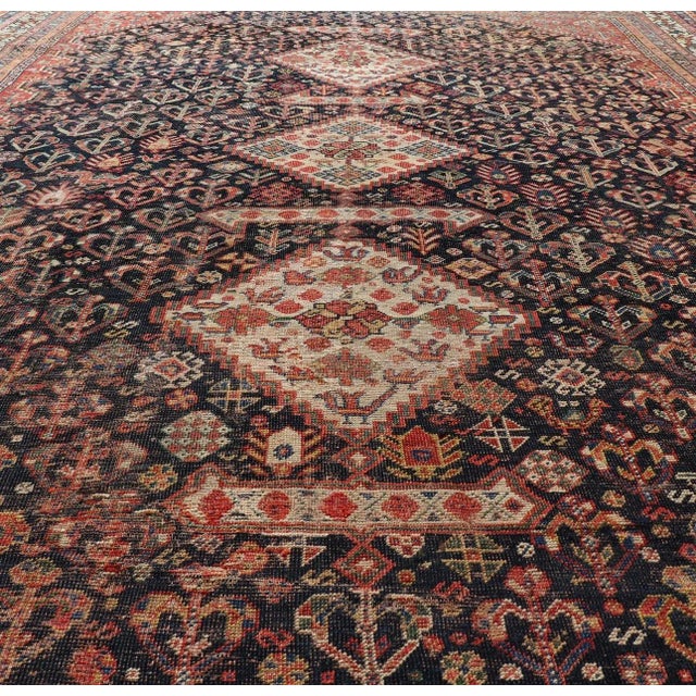Early 20th Century Antique Persian Shiraz With Medallion and Intricate Design 7'1 X 9'9 For Sale - Image 5 of 12