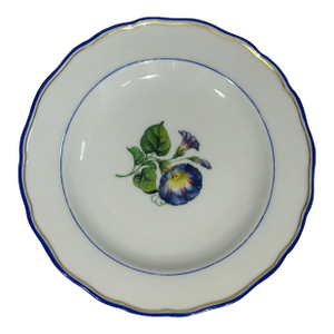 Set of Four Meissen Porcelain Floral Plates With Cobalt Rims