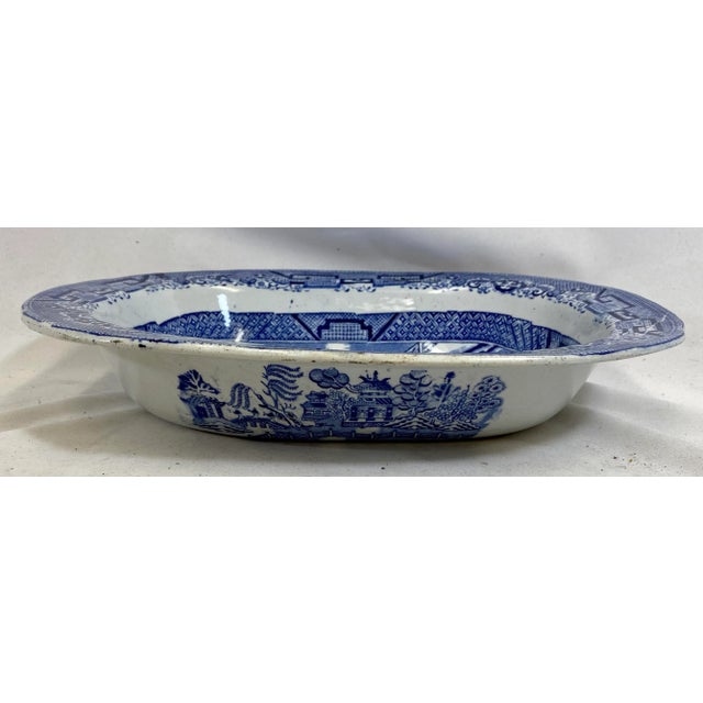 Antique Oval Blue Willow Serving Bowl Made in England - Circa 1900 For Sale - Image 12 of 13