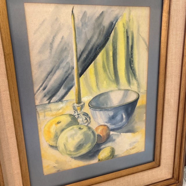 1980s 1980s Still Life Kitchen Watercolor Fruit, Candlestick Painting Framed For Sale - Image 5 of 12