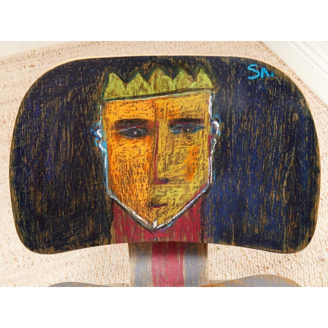 Mid 20th Century Spencer Collins Hand-Painted Molded Plywood Chair With Abstract Portrait For Sale - Image 10 of 12