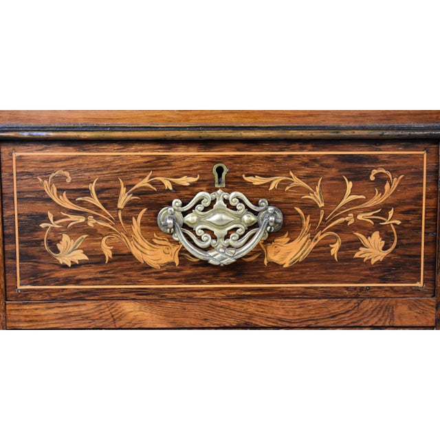 19th Century Victorian English Rosewood & Marquetry Writing Table For Sale - Image 11 of 14