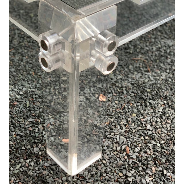 Transparent Vintage Lucite Coffee Table With Thick Acrylic Frame and Glass Top For Sale - Image 8 of 12