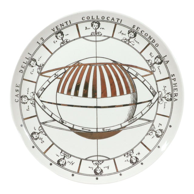 Piero Fornasetti Astronomici Porcelain Plate, Armillary Sphere and Twelve Winds For Sale