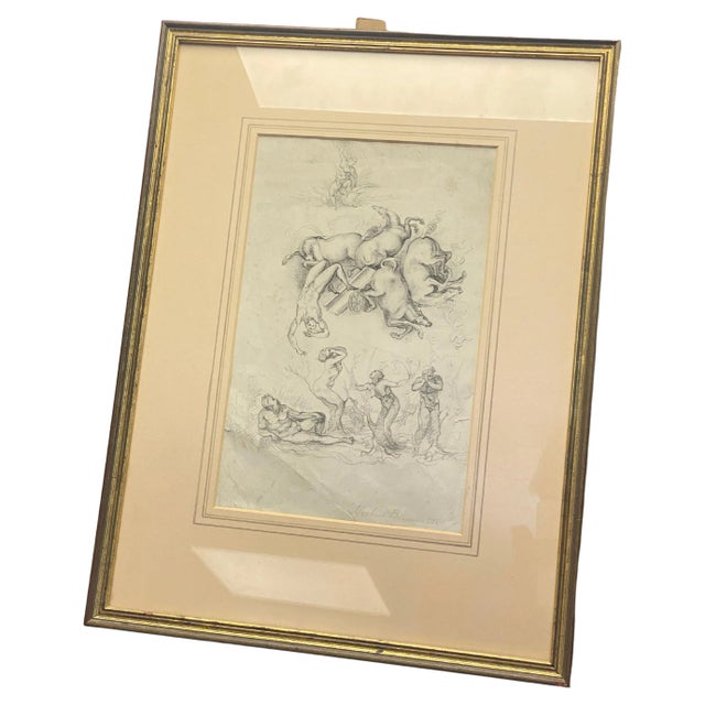 Academic Drawing of Miguel Angelo Scene, 19th-Century, Paper, Framed For Sale - Image 8 of 8