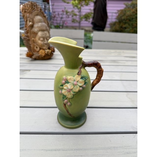 Mid-Century Modern Roseville Apple Blossom Green 1949 Mid Century Modern Pottery Ceramic Ewer For Sale - Image 3 of 5