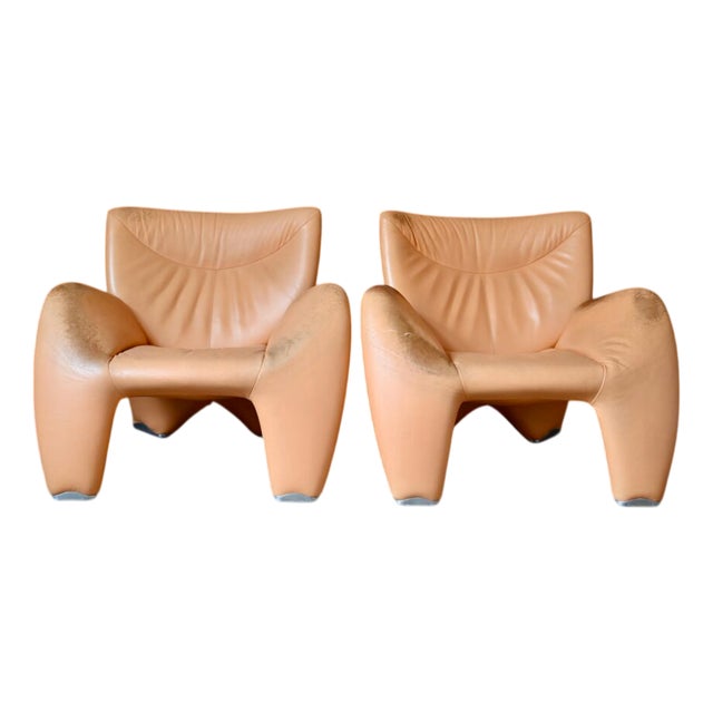 Set of 2 Echnaton Armchairs in Orange Leather by Jan Armstadt for Leolux, 1990s For Sale