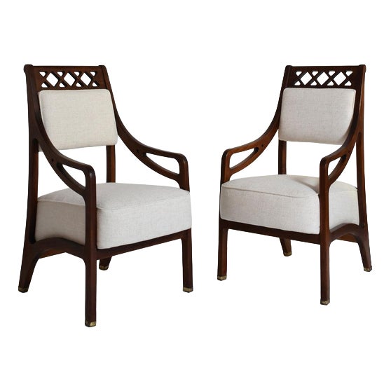 High Back Crosspieces Chairs, 1960s, Set of 2 For Sale