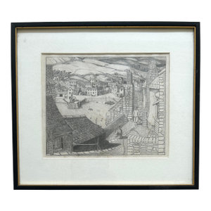 English Pencil Drawing of a Harbor Scene Signed L R Hayward