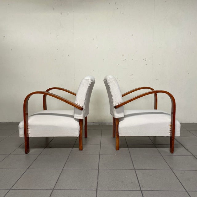 Brown Art Deco Italian Armchairs in Curved Wood, 1930s, Set of 2 For Sale - Image 8 of 15