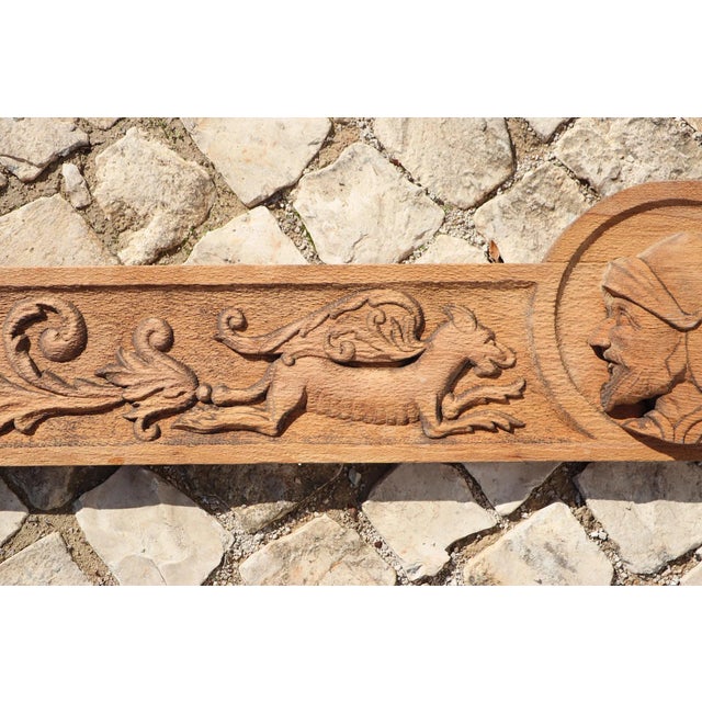 19th Century Large French Renaissance Carved Wooden Overdoor Depicting a Warrior and Mythological Creatures For Sale - Image 4 of 12