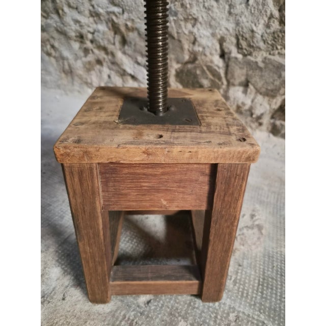 Brown Antique Industrial French Adjustable Oak Workshop Stool, 1930s For Sale - Image 8 of 18