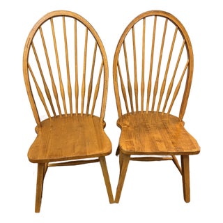 Pair of Vintage Solid Wood Hoop-Back Windsor Dining Chairs For Sale