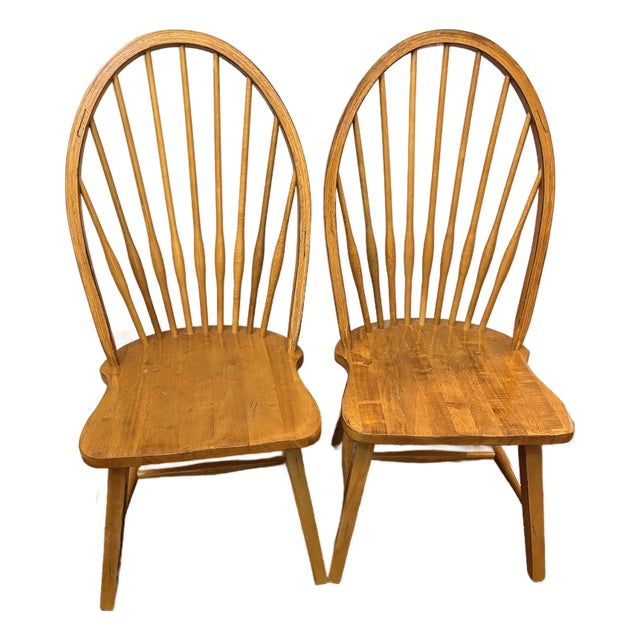 Pair of Vintage Solid Wood Hoop-Back Windsor Dining Chairs For Sale