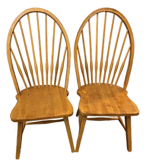 Pair of Vintage Solid Wood Hoop-Back Windsor Dining Chairs