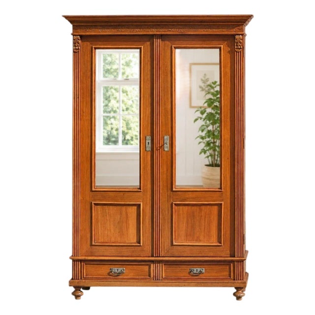 Antique Victorian Mirrored Wardrobe | Armoire | Linen Press | Circa 1880–1910 For Sale