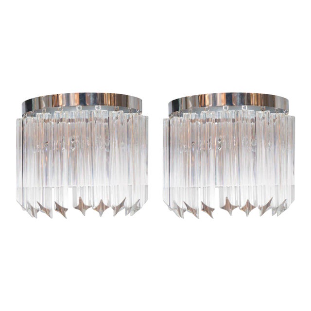 Brilliant Mid-Century Modernist Camer Crystal Sconces with Chrome Frame - a Pair For Sale
