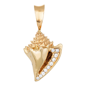 Vintage Conch Shell Pendant Diamond 14k Gold Heavy 16.1 Grams Ocean Jewelry