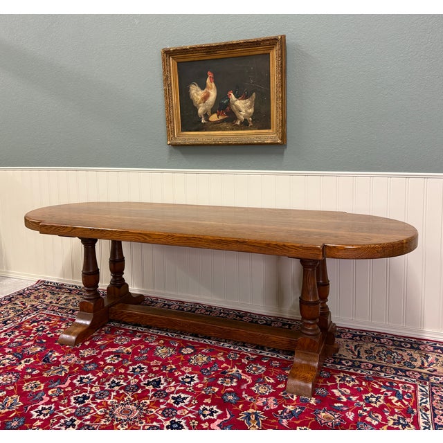 Antique French Country Dining Table Farmhouse Double Baluster Honey Oak 1930s For Sale - Image 9 of 18